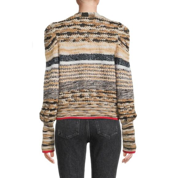 VERONICA BEARD Cecily Wool Blend Puff Sleeve Beige Cardigan Sweater Womens Large - Picture 2 of 11